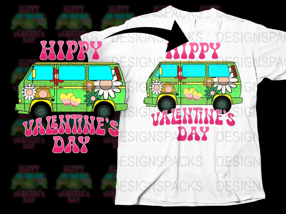 Hippy Valentine's Day T-Shirt, Retro Van Graphic, Colorful Love Bus Design, Unisex Tee