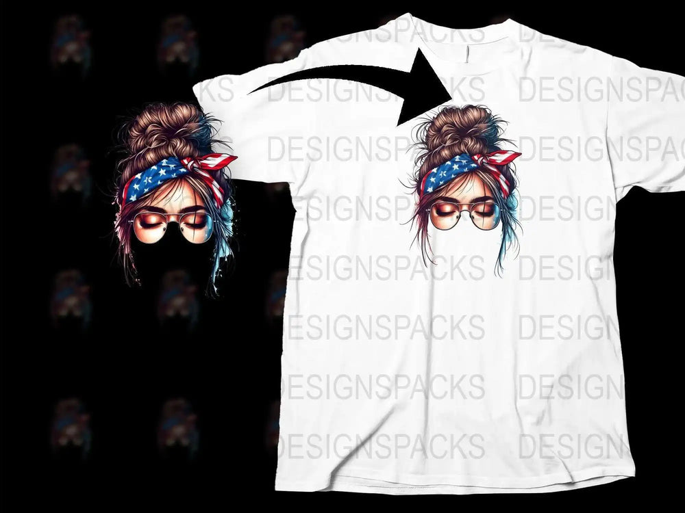 Women's Patriotic T-Shirt, American Flag Bandana Design, Stylish Summer Casual Tee, Unique Graphic Top