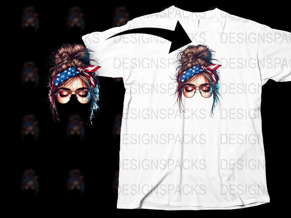 Women's Patriotic T-Shirt, American Flag Bandana Design, Stylish Summer Casual Tee, Unique Graphic Top