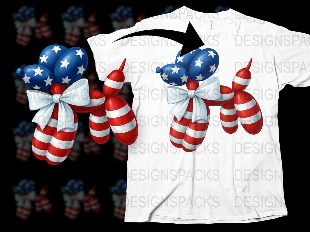 Patriotic T-Shirt with American Flag Balloon Design, 4th of July Tee, Red White Blue Top