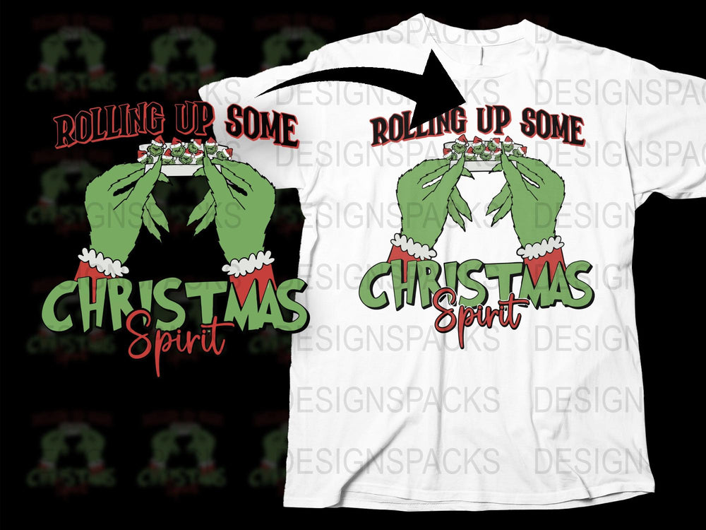 Christmas Spirit T-Shirt, Rolling Up Some Holiday Cheer, Festive Red and Green Design, Unisex Cotton Tee