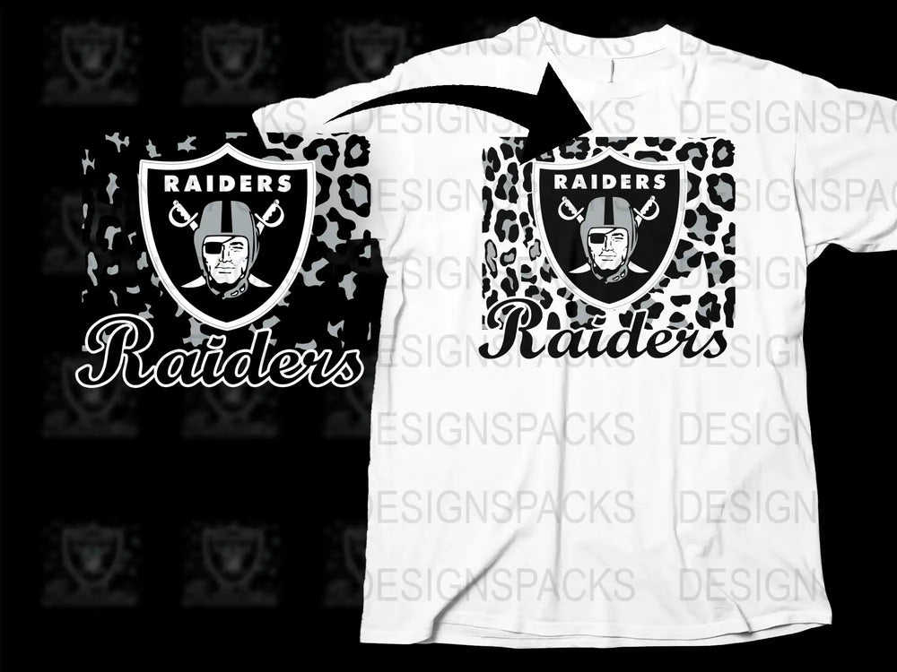 Raiders Graphic T-Shirt Men's White Leopard Print Sports Mascot Casual Tee