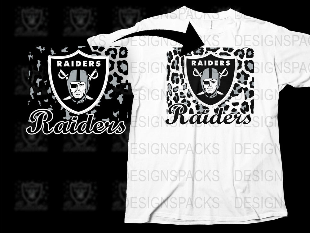 Raiders Graphic T-Shirt Men's White Leopard Print Sports Mascot Casual Tee
