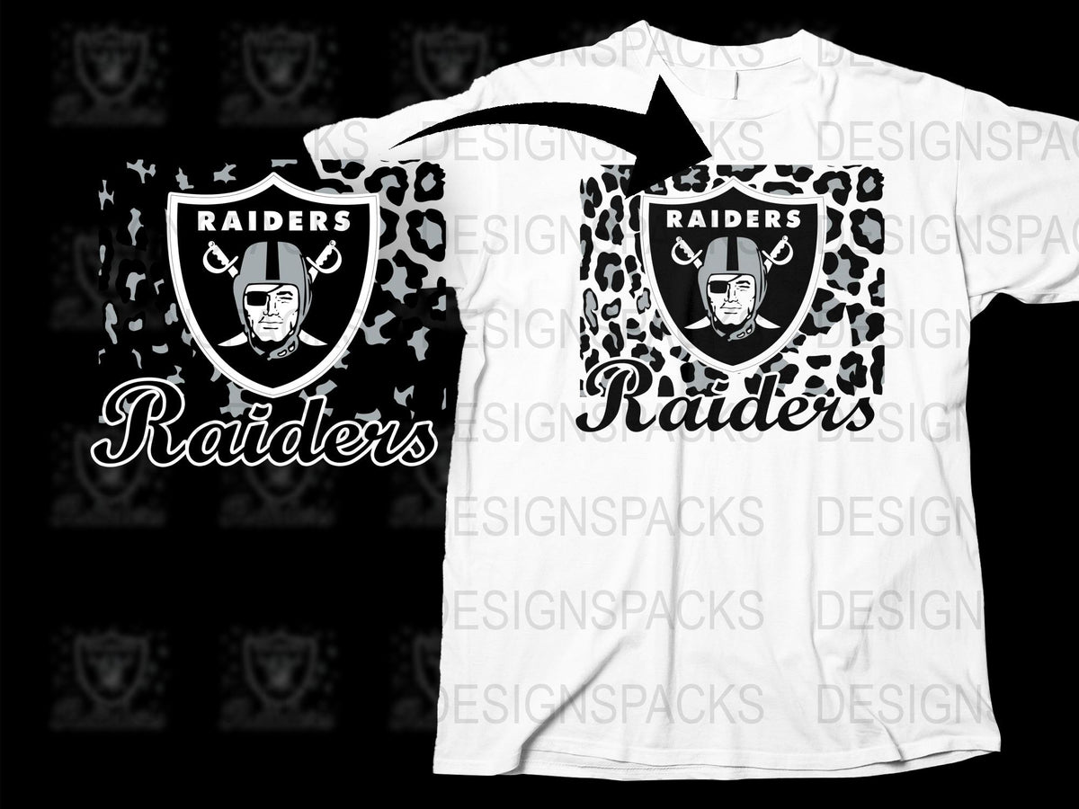 Raiders Graphic T-Shirt Men's White Leopard Print Sports Mascot Casual Tee