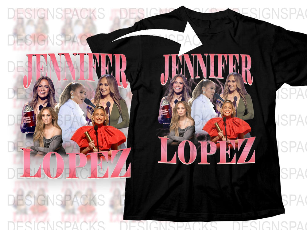 Jennifer Lopez Fan T-Shirt, Celebrity Photo Collage, Pink and Black Tee, Pop Culture Apparel, Gift Idea for Music Fans