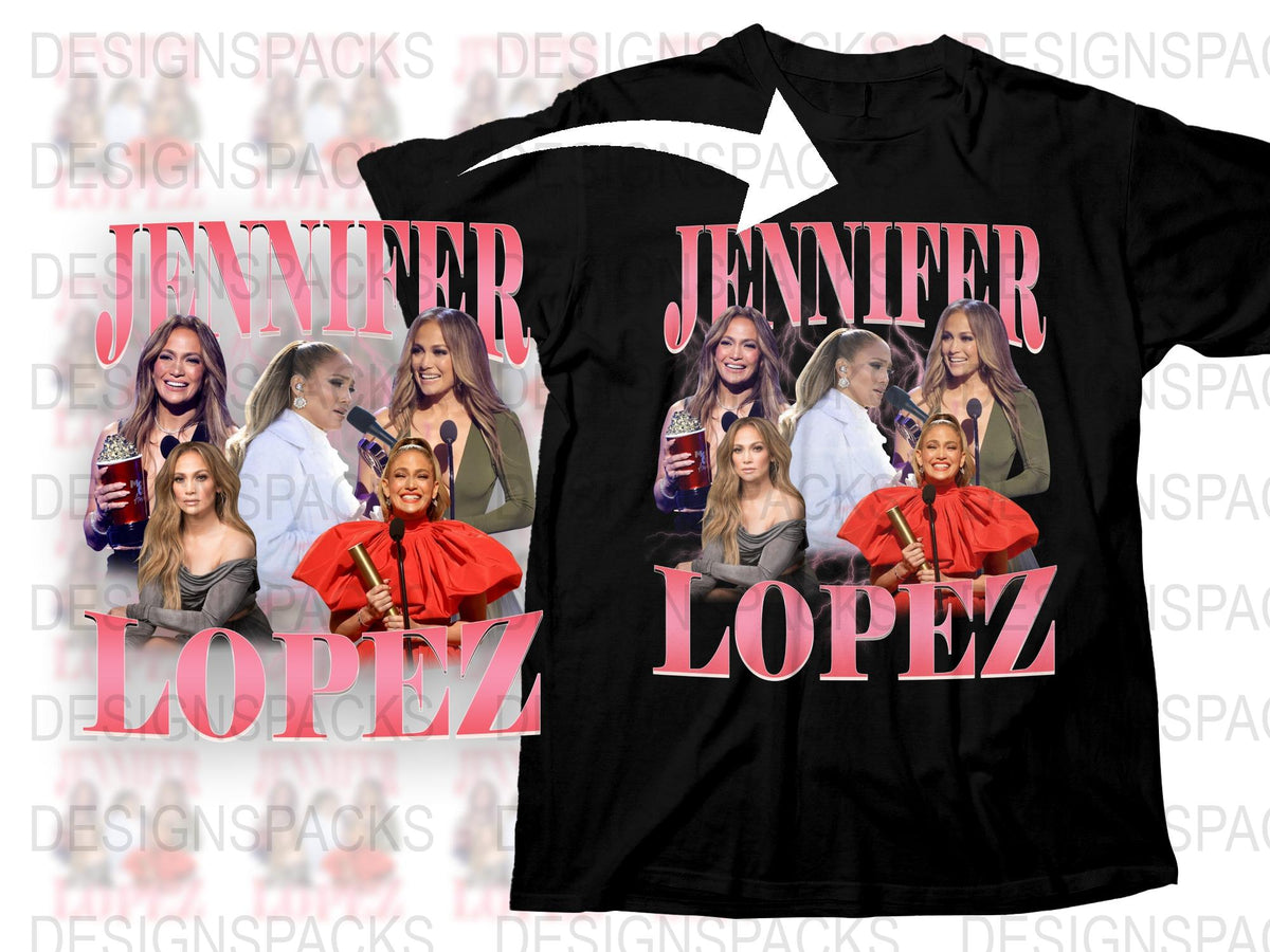 Jennifer Lopez Fan T-Shirt, Celebrity Photo Collage, Pink and Black Tee, Pop Culture Apparel, Gift Idea for Music Fans