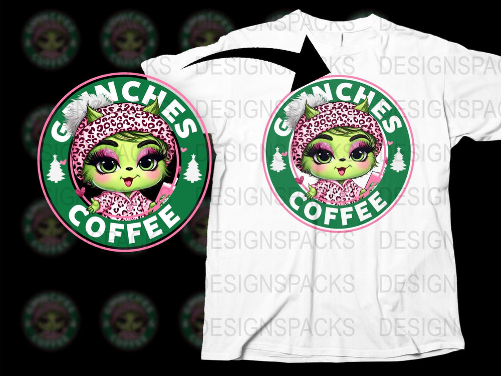 Grinchies Coffee T-Shirt, Cute Monster Graphic Tee, Unique Christmas Gift Idea, Unisex White Shirt