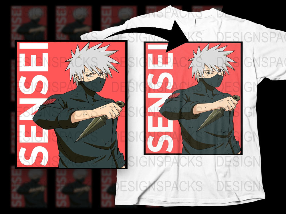 Anime Sensei Graphic T-Shirt, Cool Red Ninja Design, Unisex Manga Tee, Casual Streetwear