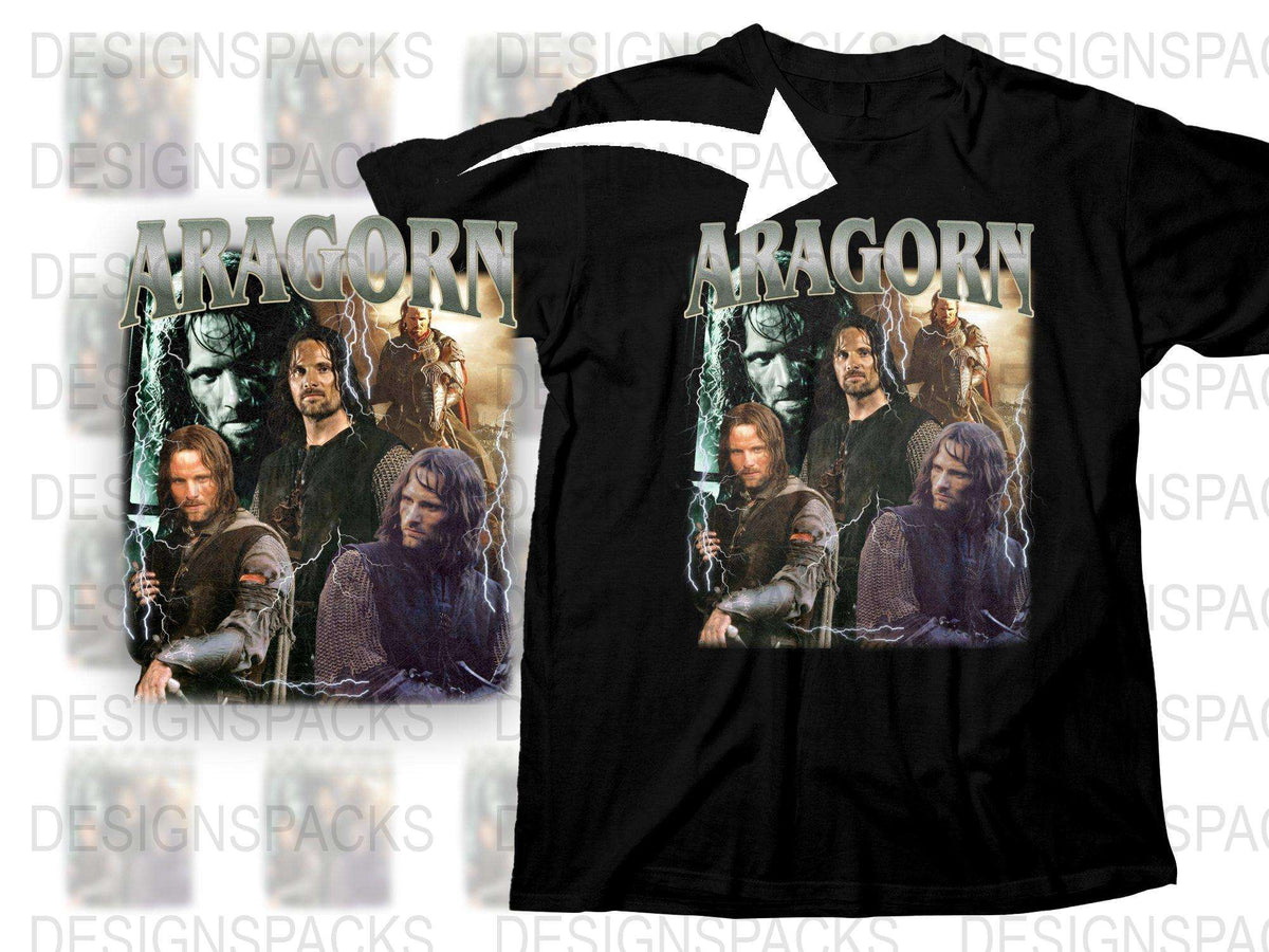 Aragorn Graphic T-Shirt, Lord of the Rings Inspired, Movie Characters Tee, Men's Black Cotton Shirt, Fan Gift Idea