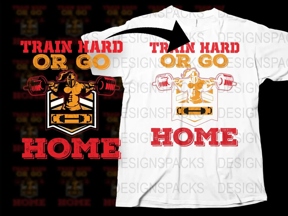Train Hard at Home Workout T-Shirt, Fitness Motivation Gym Tee, Unisex White Graphic Tee