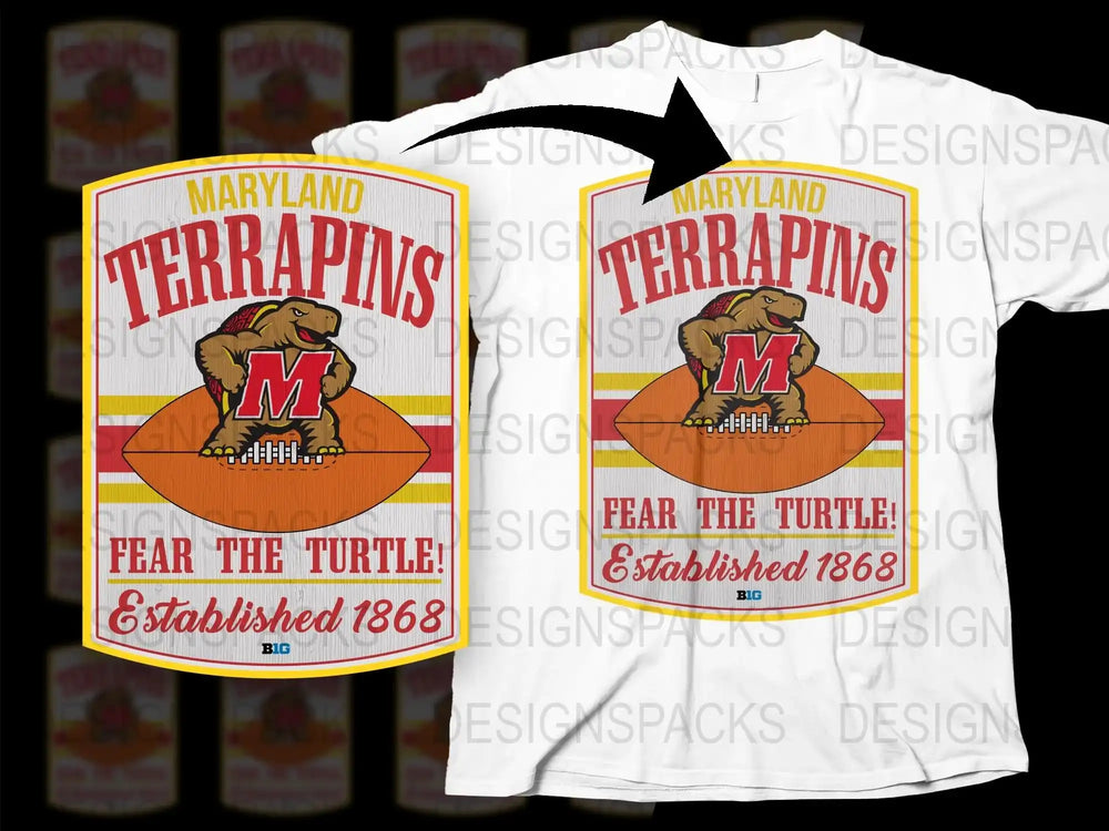Maryland Terrapins T-Shirt, Fear the Turtle Design, Established 1868 Graphic Tee