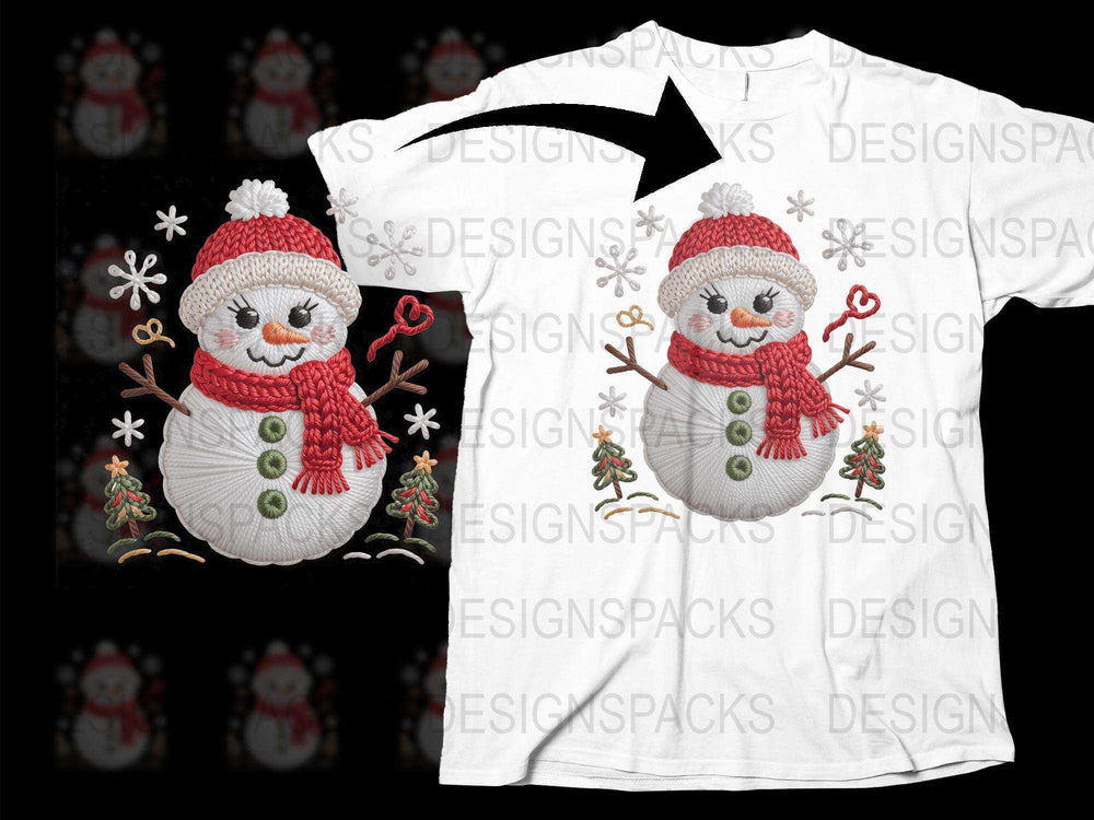 Cute Snowman T-Shirt Christmas Holiday Winter Design, Red Hat Snowflakes Kids Adult Sizes