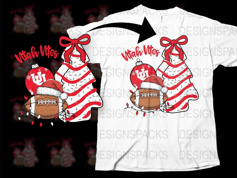 Utah Utes Christmas T-Shirt, Festive Holiday Sports Fan Apparel, Red and White Candy Cane Design with Football Graphic