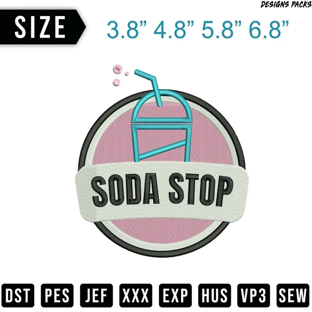 Soda Stop logo with drink cup and file formats.