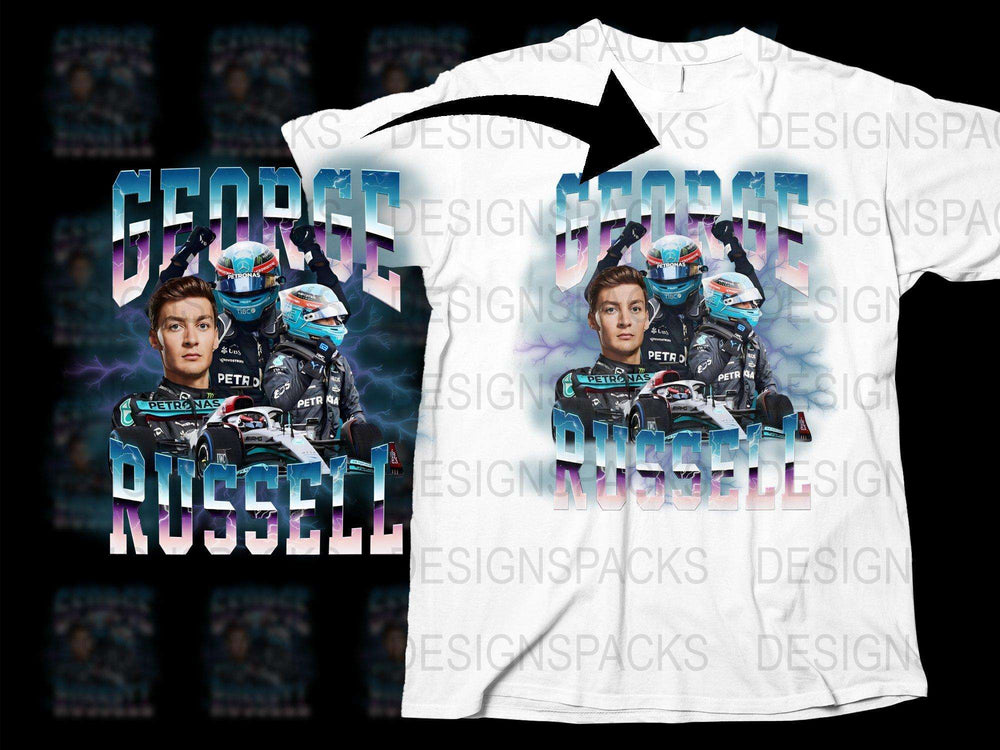 George Russell F1 Racing Driver Graphic T-Shirt, Motorsport Fan Apparel, Formula One Merchandise, Casual Wear
