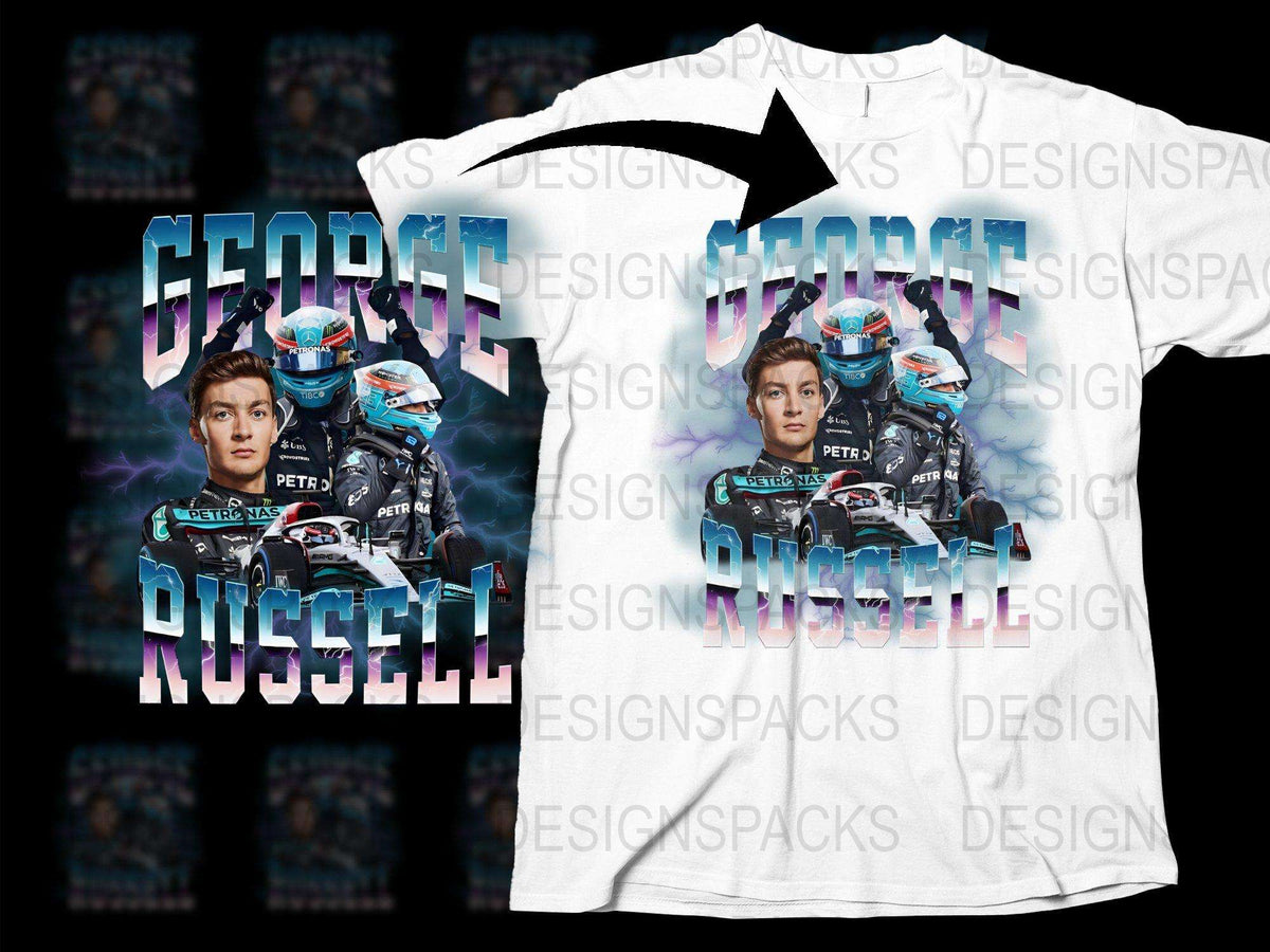 George Russell F1 Racing Driver Graphic T-Shirt, Motorsport Fan Apparel, Formula One Merchandise, Casual Wear