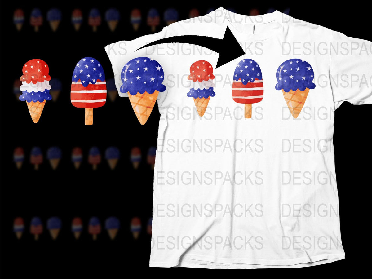 Patriotic Ice Cream Cone T-Shirt, American Flag Design, Summer Casual Apparel, Unisex Fourth of July Tee