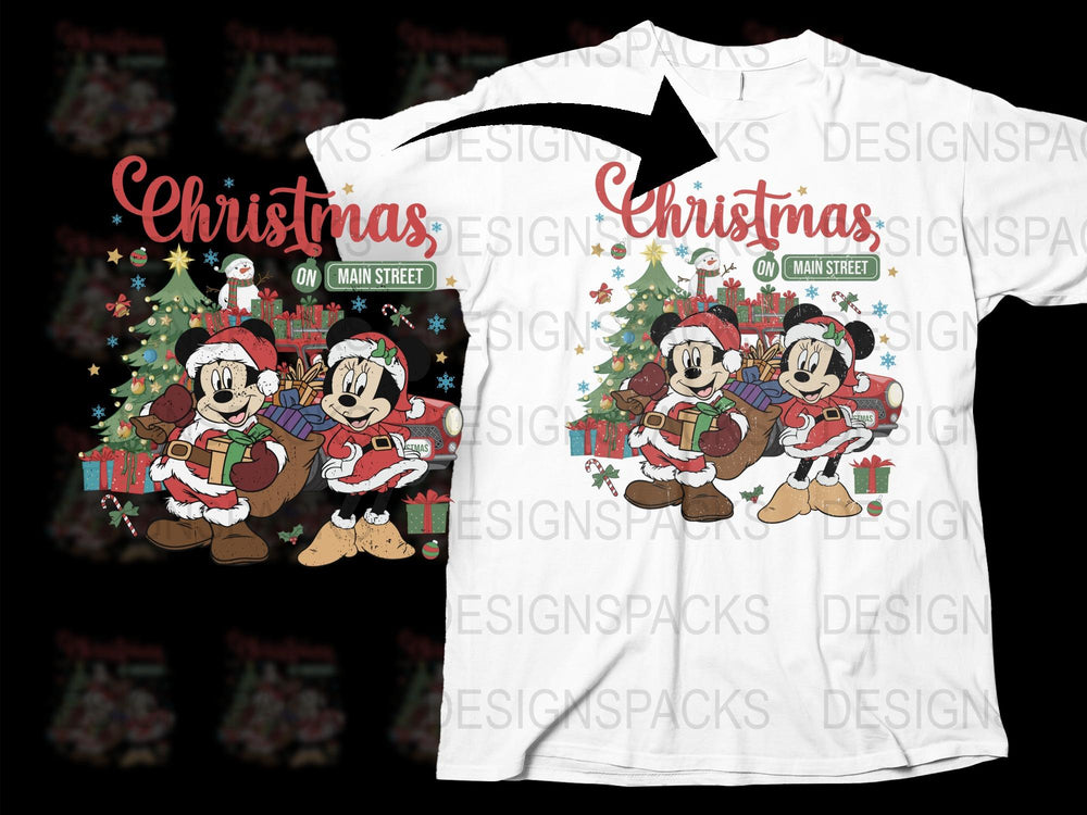 Christmas T-Shirt with Cartoon Characters, Festive Holiday Apparel, Family Matching Tees
