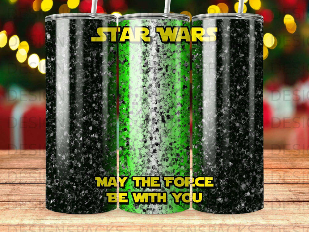 Star Wars tumbler with "May the Force Be With You" text.