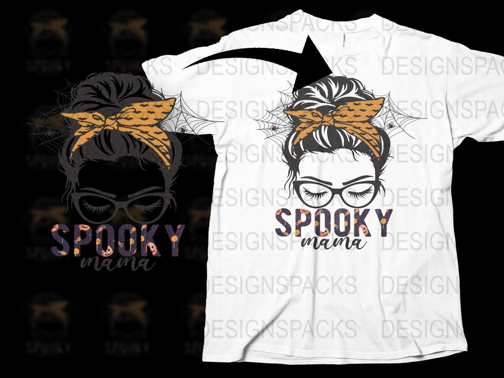 Spooky Mama Halloween T-Shirt, Women's Graphic Tee, Black and White, Fall Fashion, Leopard Print Bow, Trendy Mom Shirt, Casual Wear