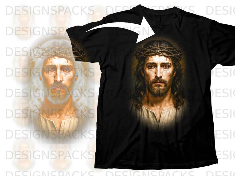 Black t-shirt with a graphic of Jesus wearing a crown of thorns.