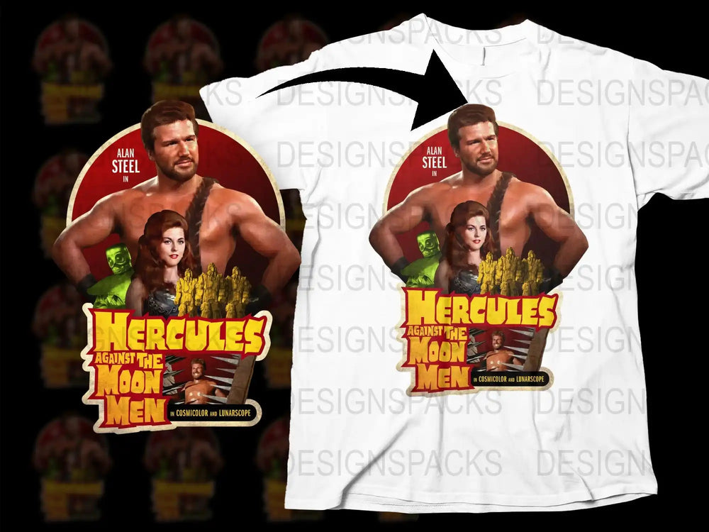 Vintage Hercules Against The Moon Men Graphic T-Shirt, Retro Movie Tee, Alan Steel, Collectible Film Merchandise