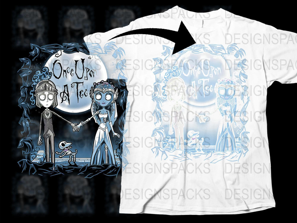 Gothic Couple Moonlight T-Shirt, Skeleton Dog, Bride and Groom, Wedding Gift, Unisex Tee