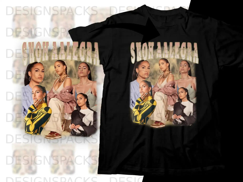 SNOH AALEGRA album cover art on a black t-shirt.