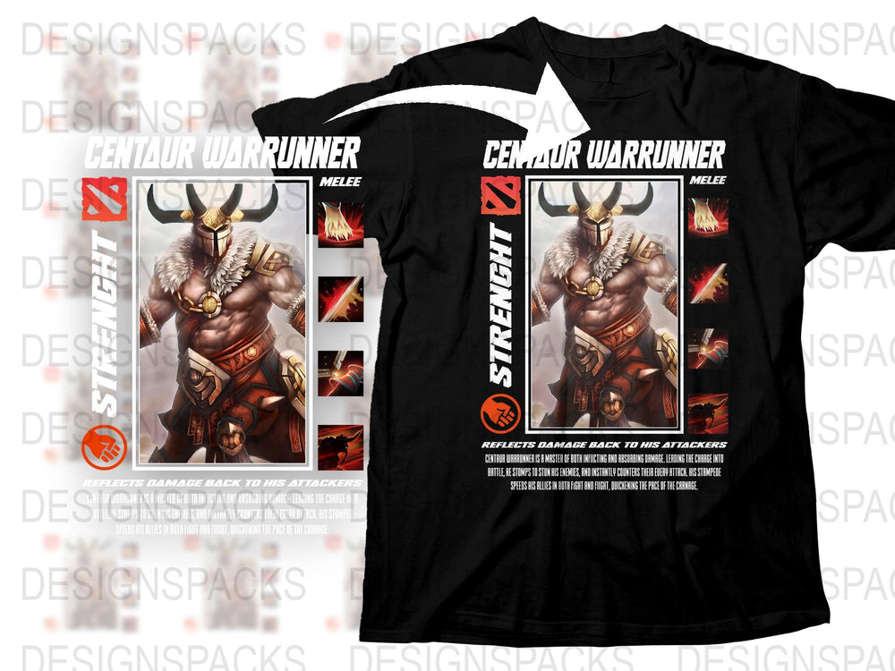 Centaur Warrunner T-Shirt, Dota 2 Inspired Gaming Tee, Graphic Print Shirt, Unisex Black T-shirt