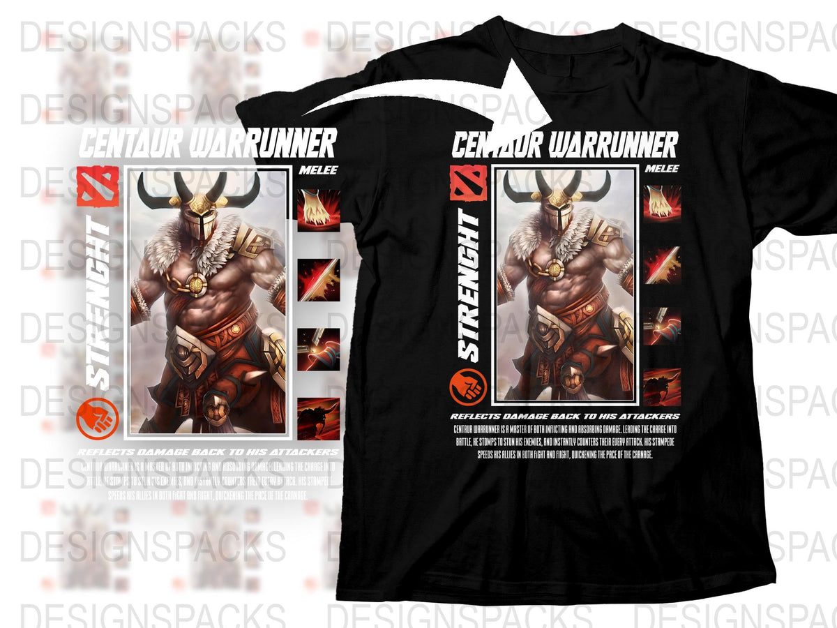 Centaur Warrunner T-Shirt, Dota 2 Inspired Gaming Tee, Graphic Print Shirt, Unisex Black T-shirt