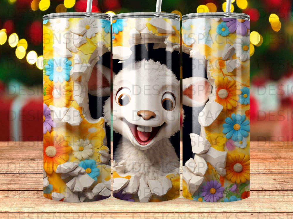 Whimsical Lamb Daisy Burst Tumbler Digital Wrap Design