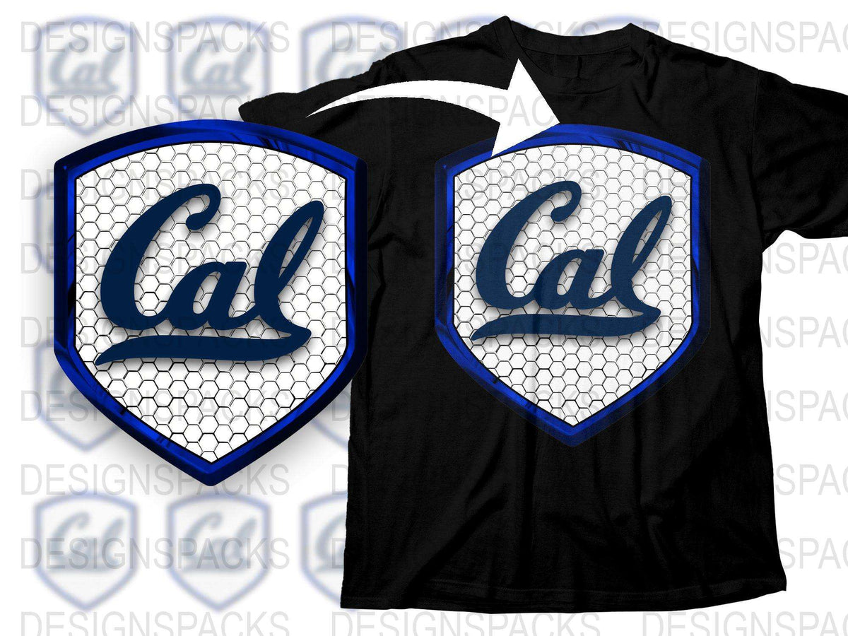Cal Logo Black T-Shirt, Men's Sports Fashion Tee, Casual Collegiate Apparel, Honeycomb Pattern Design