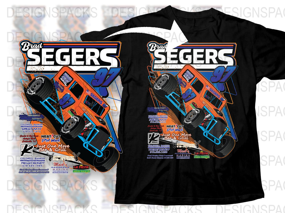 Custom Racing T-Shirt, Black Car Graphic Tee, Personalized Name Number, Motorsport Fan Gift, Bold Orange and Blue Design, Men's Fashion