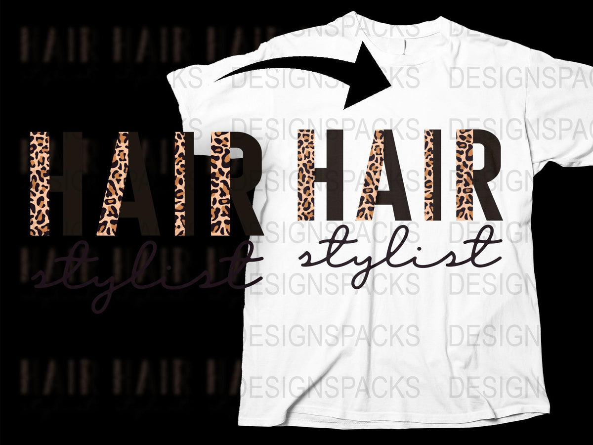 Hair Stylist Leopard Print T-Shirt, Women's Customizable Graphic Tee, Salon Apparel, Fashionable Hairstylist Gift Idea, Trendy Top