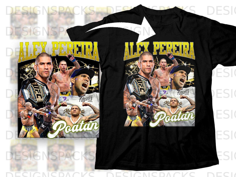 Alex Pereira "Poatan" UFC t-shirt design with fighter image and text.