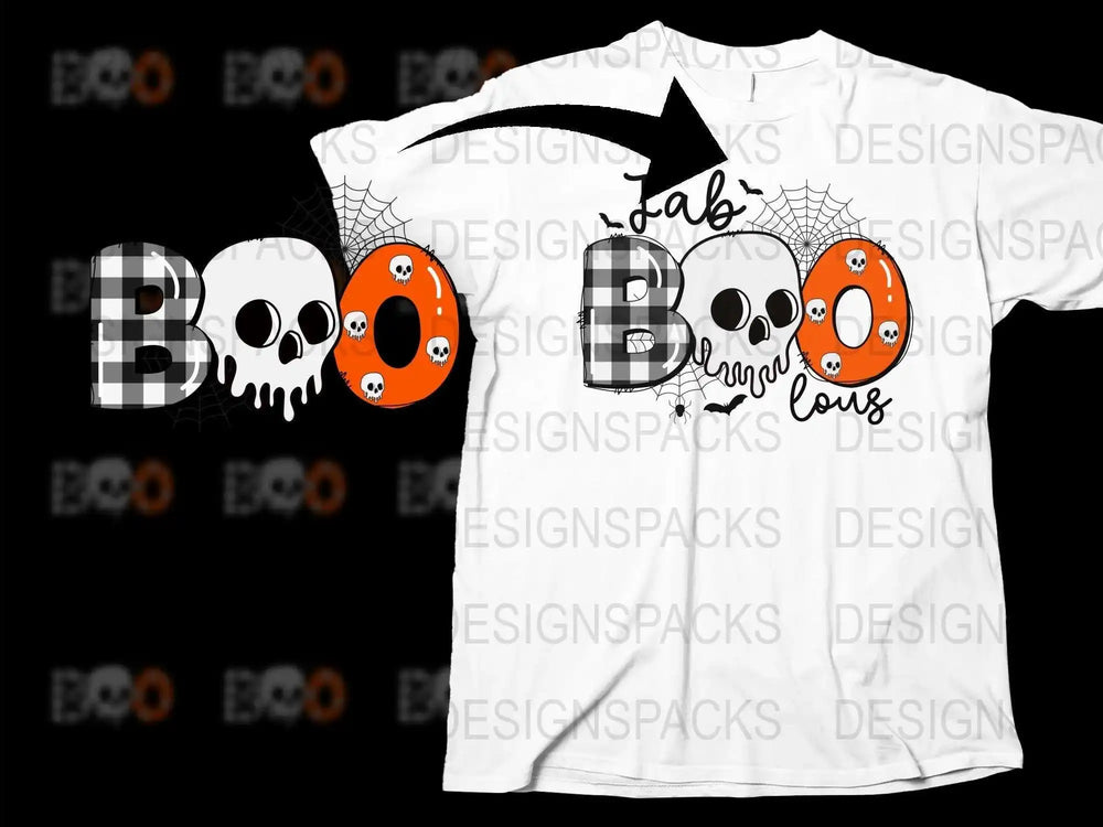 Halloween Boo T-Shirt, Spooky Skull and Spider Web Design, Kids and Adults Casual Wear