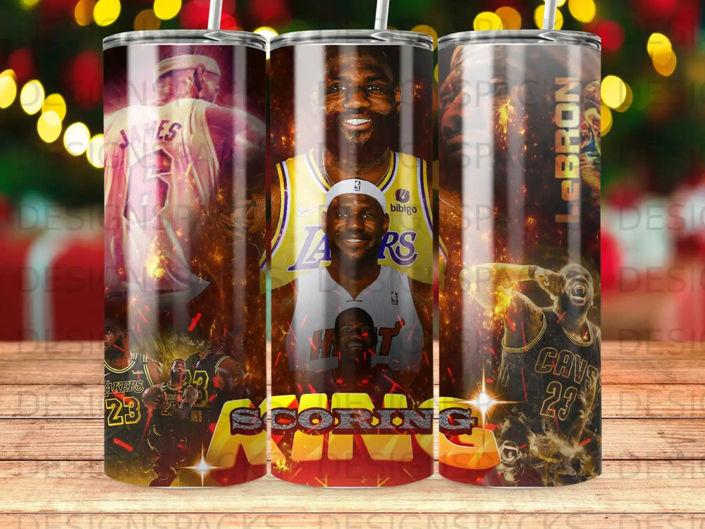 LeBron James scoring, wearing Lakers and Cavaliers jerseys, with "SCORING" text.