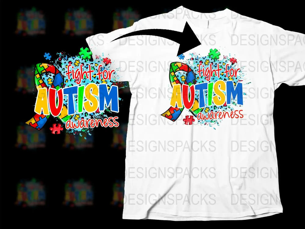 Colorful Autism Awareness T-Shirt, Fight for Autism Graphic Tee, Unisex Adult Clothing, Bright Colors, Puzzle Piece Design