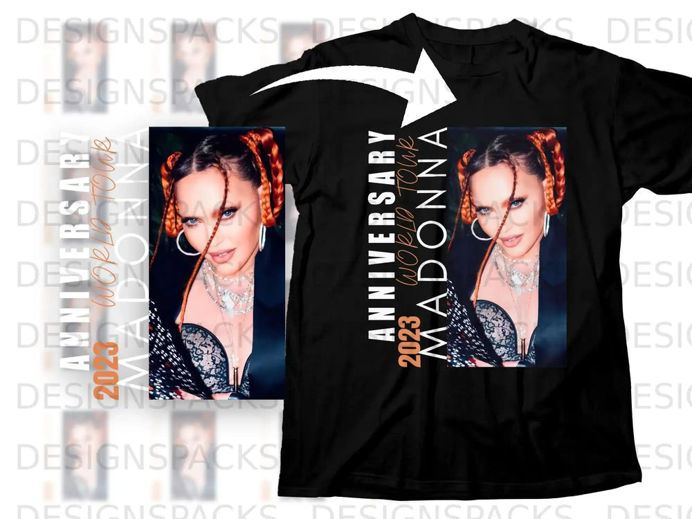 Madonna 2023 World Tour black t-shirt with tour graphic.
