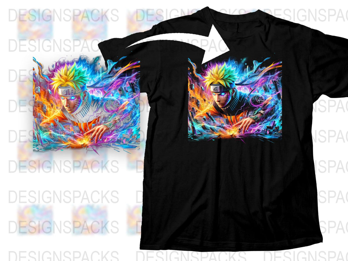 Colorful Anime Character T-Shirt, Vibrant Graphic Tee, Cool Flame Design, Unisex Cotton Shirt