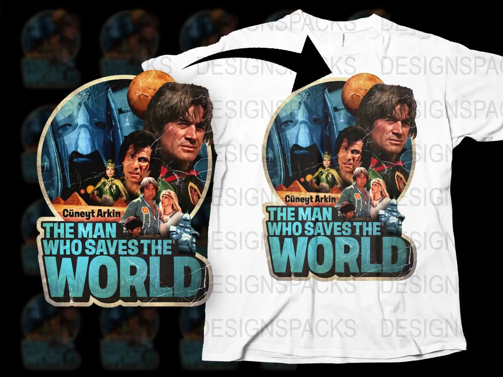 Vintage Turkish Movie T-Shirt, Cüneyt Arkin, The Man Who Saves the World Tee, Retro Film Graphic Shirt