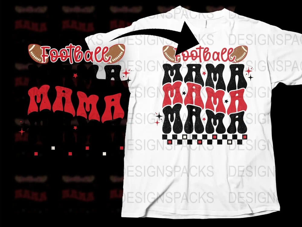 Football Mama T-Shirt, Sports Mom Graphic Tee, Red and Black Cheer Shirt, Game Day Apparel for Women