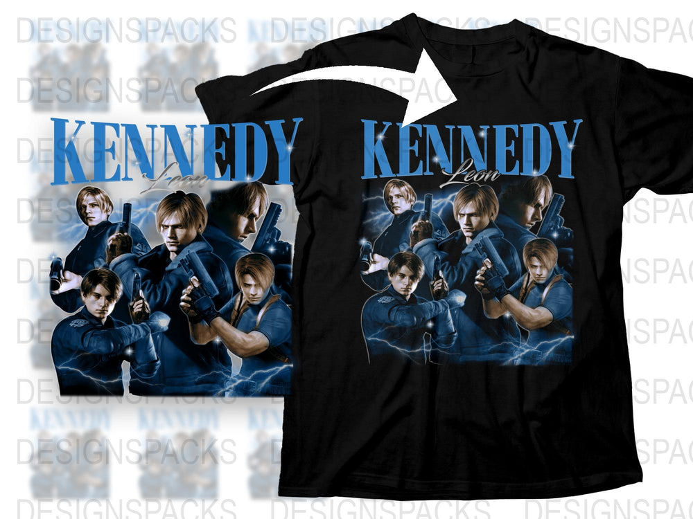 Kennedy Leon Action Hero Graphic T-Shirt, Cool Movie Character Tee, Unisex Adult Clothing, Blue Design Shirt