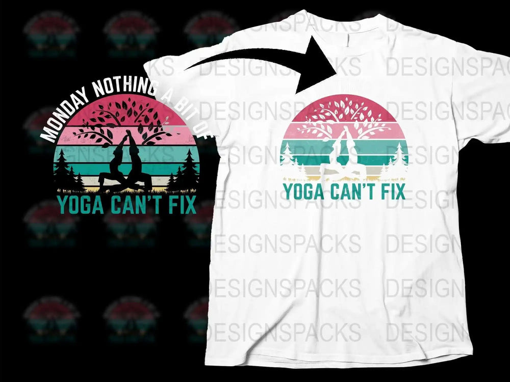 Yoga T-Shirt for Women, Monday Motivation Fitness Tee, Colorful Sunset Yoga Pose Shirt