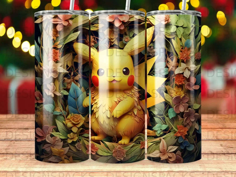 Pikachu in a floral arrangement with a yellow lightning bolt.
