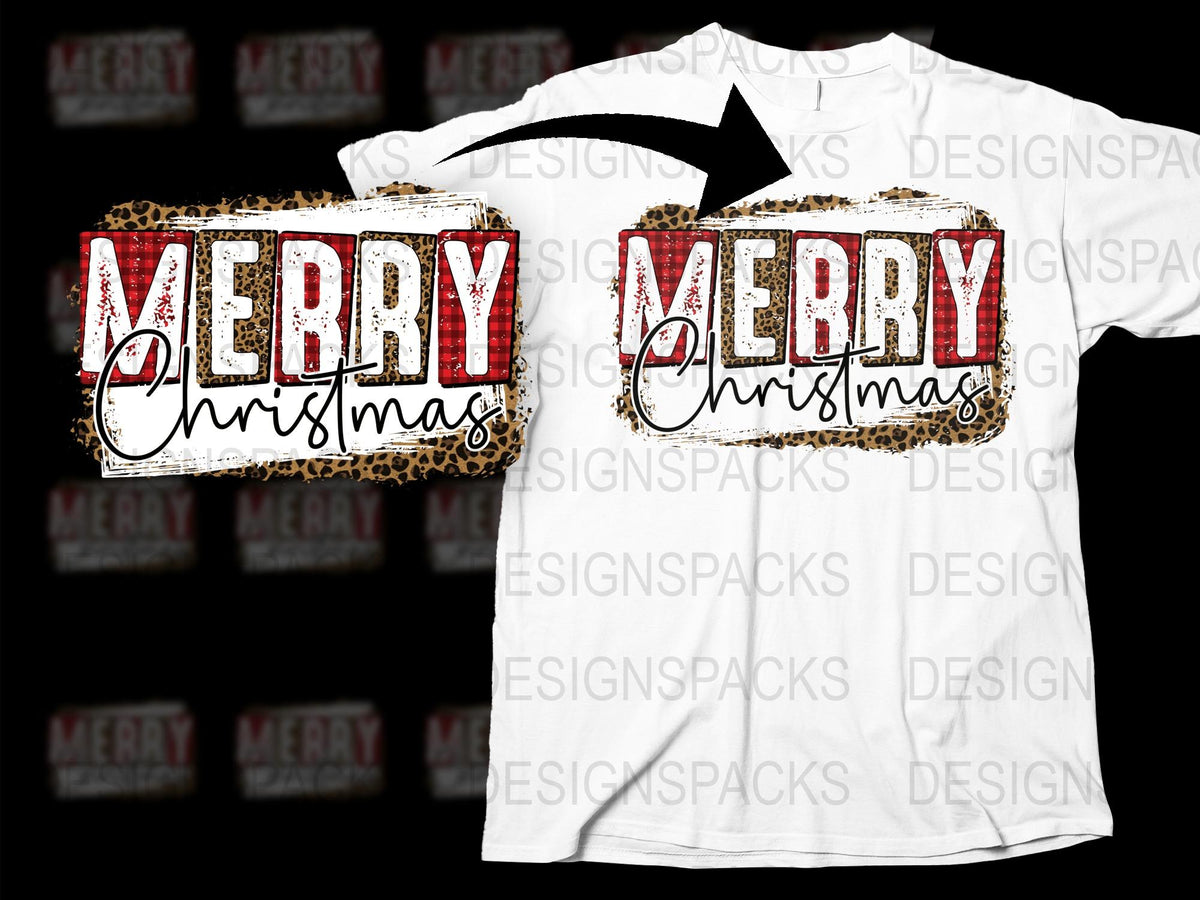 Merry Christmas Leopard Print T-Shirt, Festive Holiday Graphic Tee, Red and White Seasonal Top