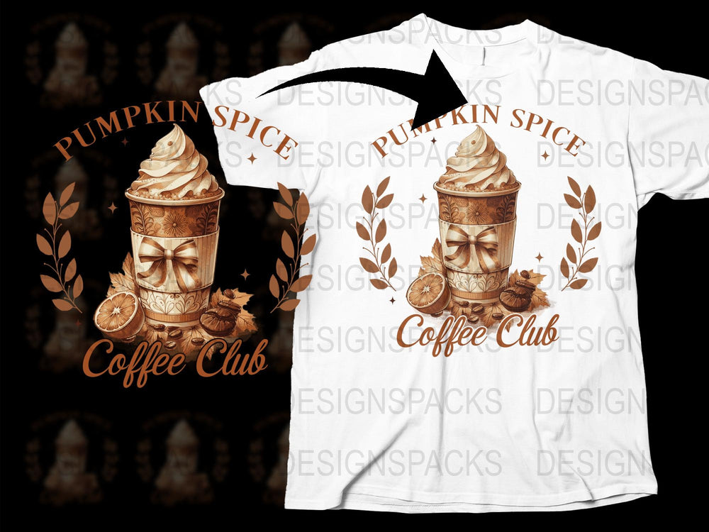 Pumpkin Spice Coffee Club T-Shirt, Autumn Graphic Tee, Fall Season Casual Wear, Unique Gift Idea