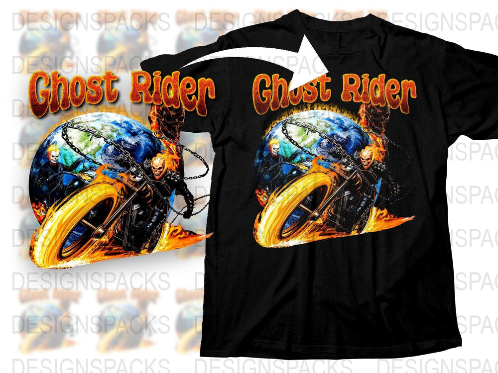 Ghost Rider Inspired T-Shirt, Flaming Motorcycle Graphic Tee, Bold Comic Style, Men's Black Shirt