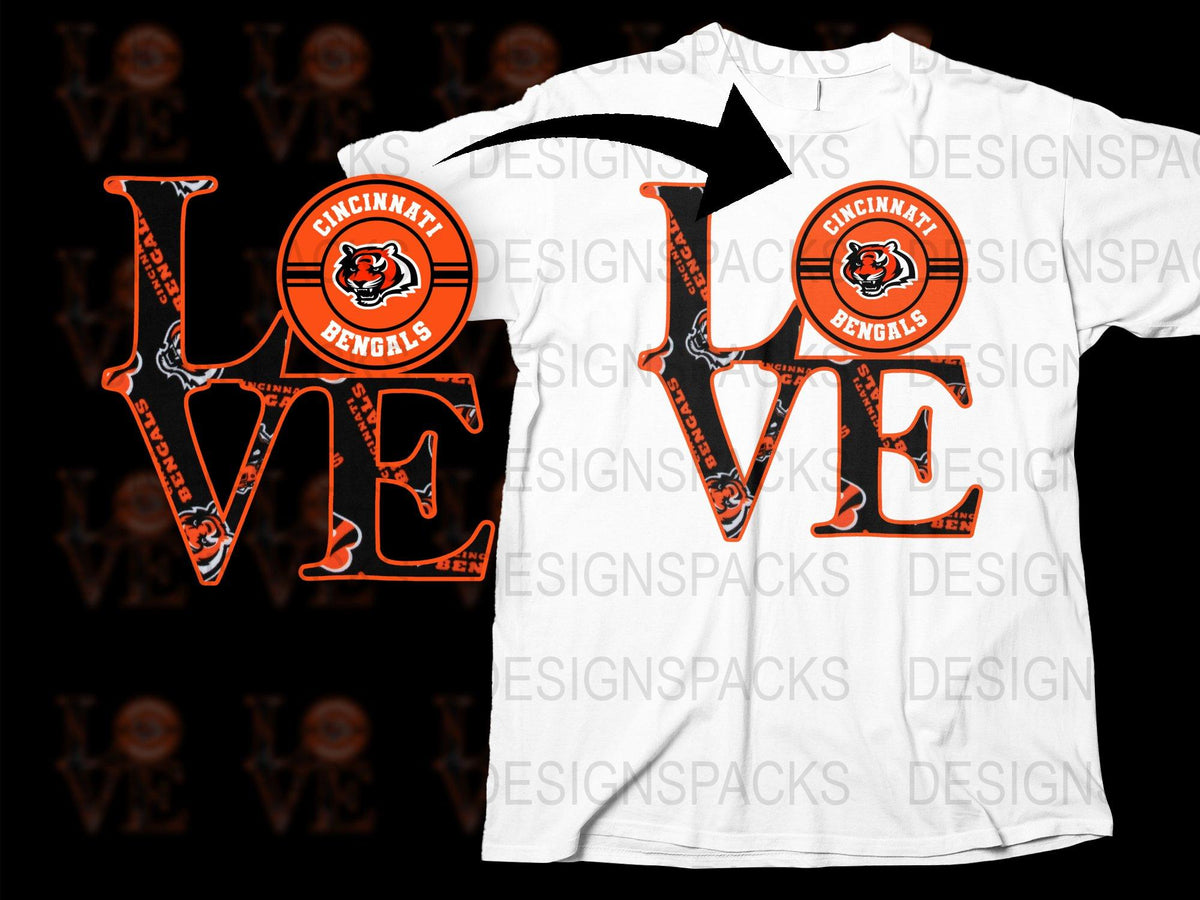 Cincinnati Bengals Love T-Shirt, NFL Team Orange Black Graphic Tee, Sports Fan Apparel Gift