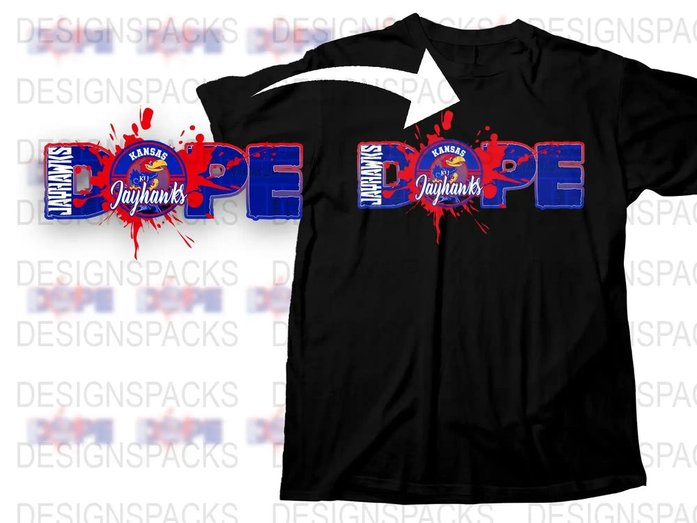 Kansas Jayhawks T-Shirt, College Basketball Fan Gear, Red and Blue Splash Design, Sports Apparel